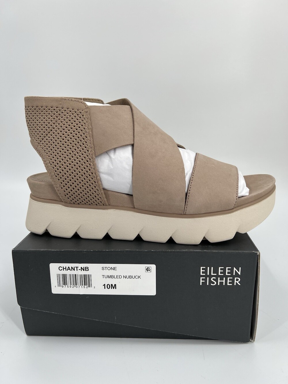 Eileen Fisher Womens Chant Sandals Tumbled Nubuck Leather Platform Size 10 Stone